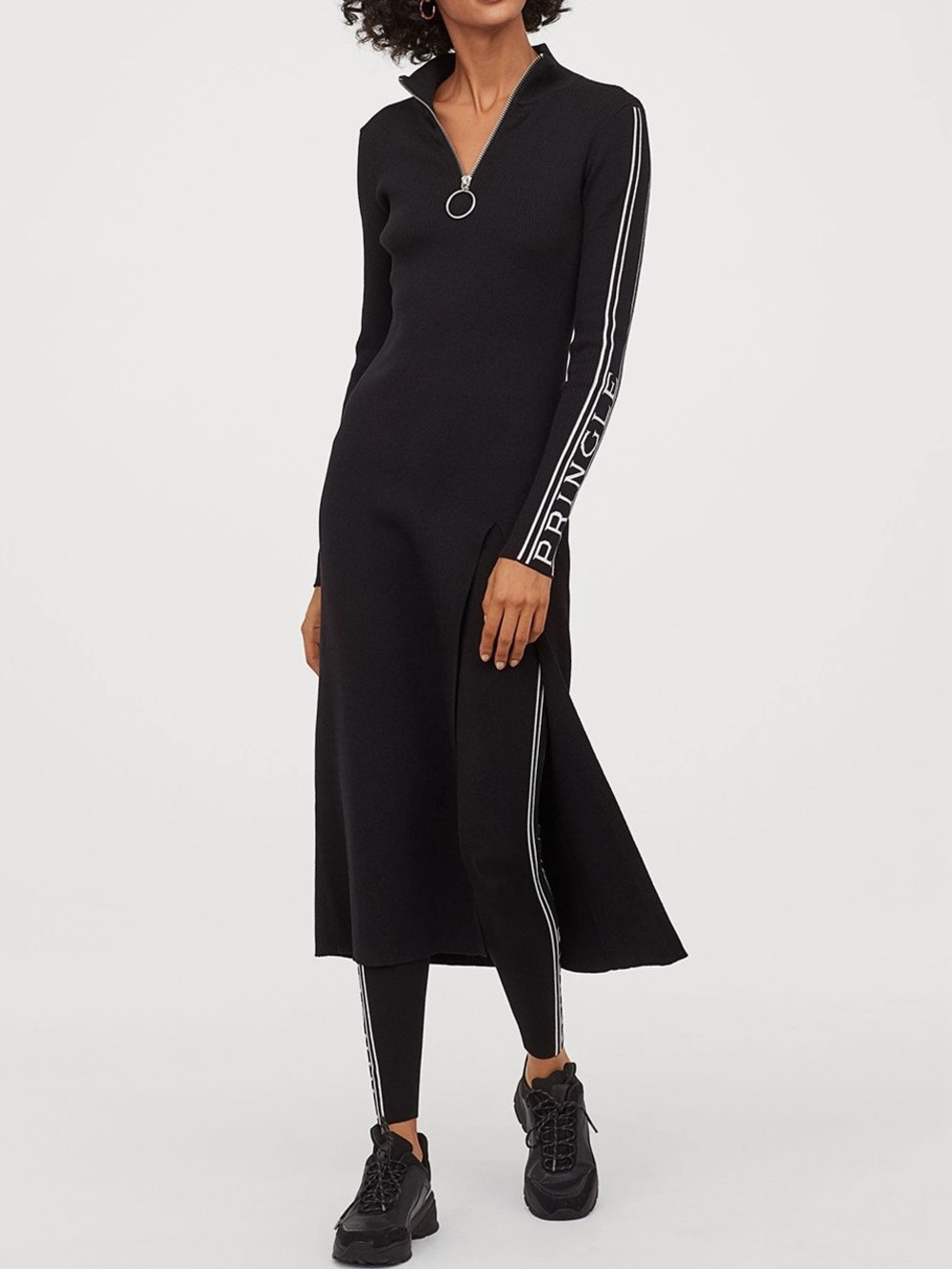 Pringle Of Scotland X H&M Black Long-Sleeve Ribbed Knit Midi Dress Size S
